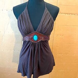 Brown Halter Top with Turquoise Accent